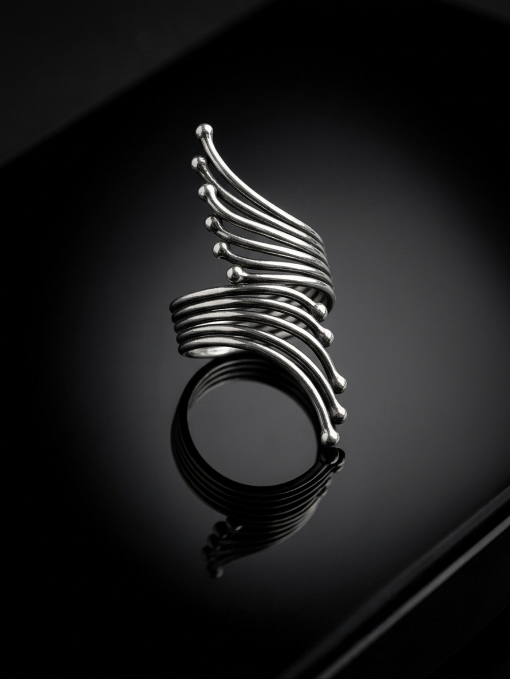 Sterling Silver Minimalist Multi-Row Sculptural Wave Wrap Style Ring
